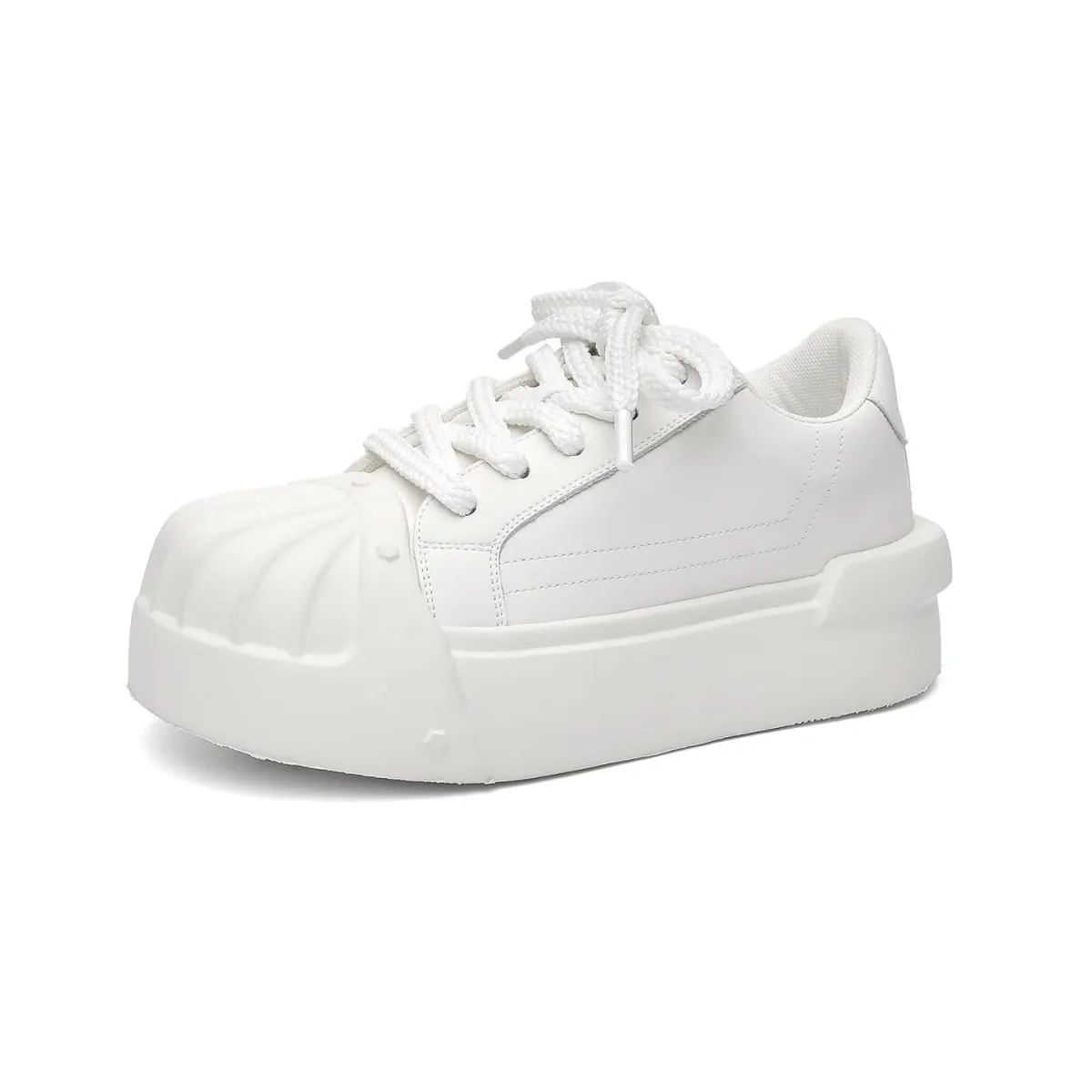 Women Men Sneakers Low-top Shell-head PU Leather Thick-soled Heightening Unisex Leisure Trendy Retro Shoes Men Chunky Trainers