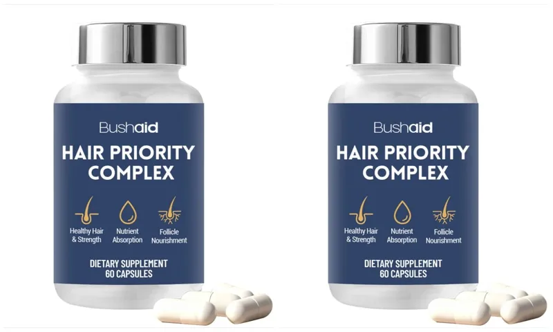 BushAid Hair Nutrition Capsules with Biotin Hydrolyzed Keratin Peptides Zinc and L-Leucine for Daily Hair Wellness 60 Count