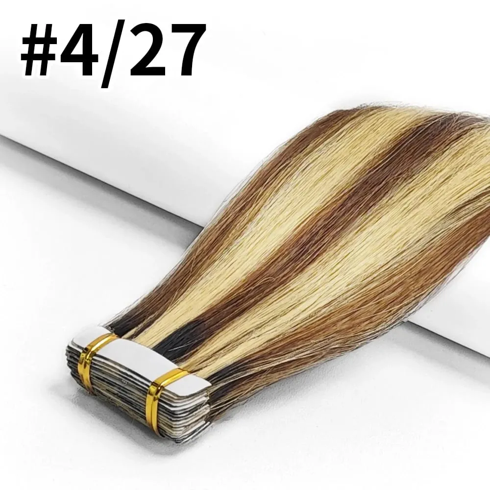 20Pcs/50g Straight Tape In Hair Extensions Full Head 100% Human Hair Tape ins Adhesive Invisible Glue Natural Black 24 26 Inches