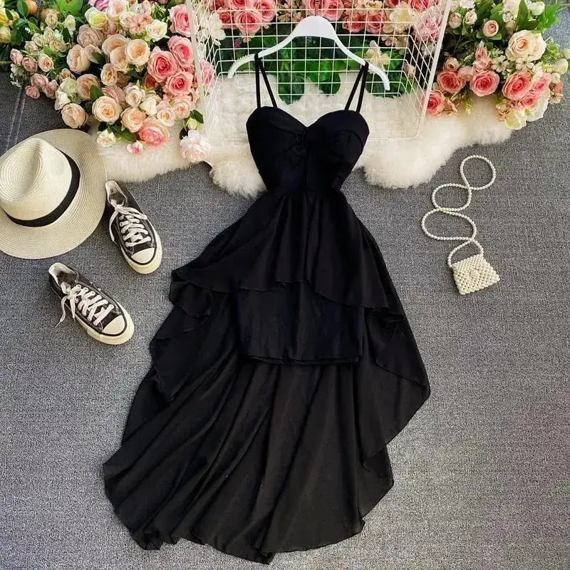 France Elegant Black Patchwork Long Strap Dress Sleeveless Party Style Women Gentle Y2k Vintage Bodycon Spring Summer 2026