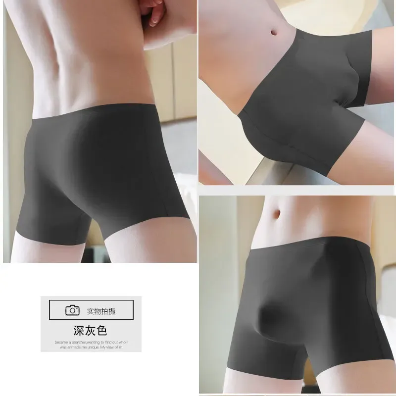 Ultra fino gelo seda roupa interior dos homens sexy legal calcinha sem costura suave respirável boxer troncos masculino respirável shorts