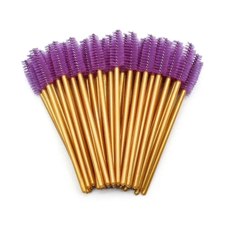 50Pcs Disposable Eyelash Makeup Brush Mascara Wands Gold Mini Eye Lash Brushes Short Eyebrow Comb Eyelashes Extension Tool