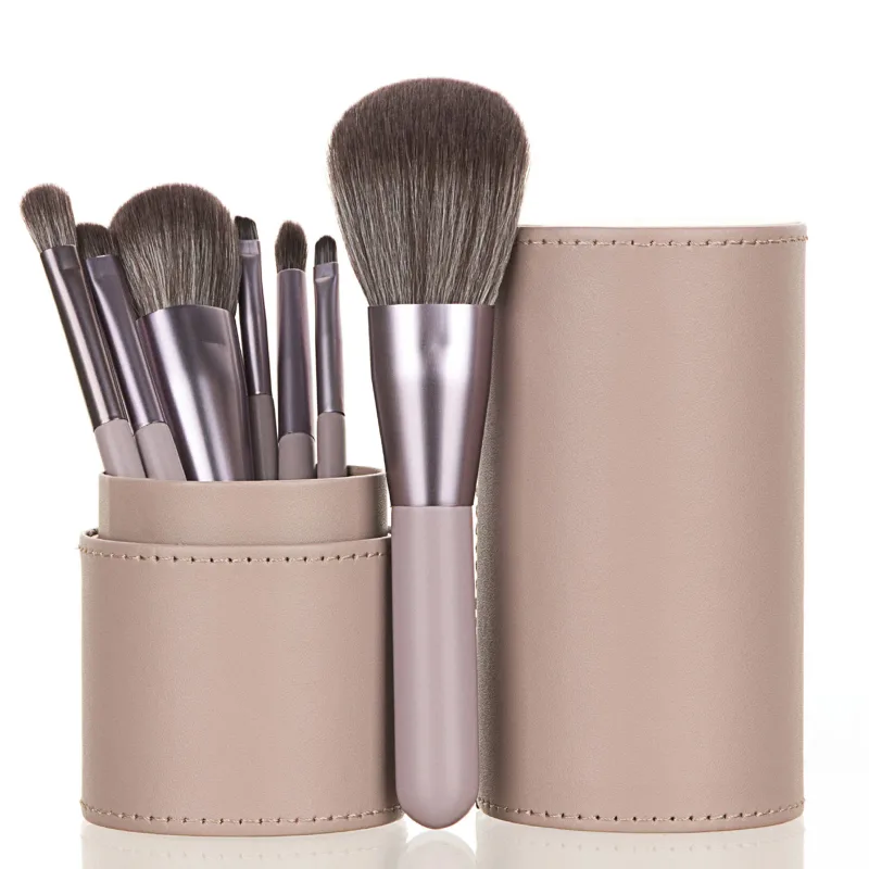 Portable 7Pcs Complete Makeup Brushes With PU Storage Bucket Foundation Highlight Eyebrow Beginner Cosmetic Kit