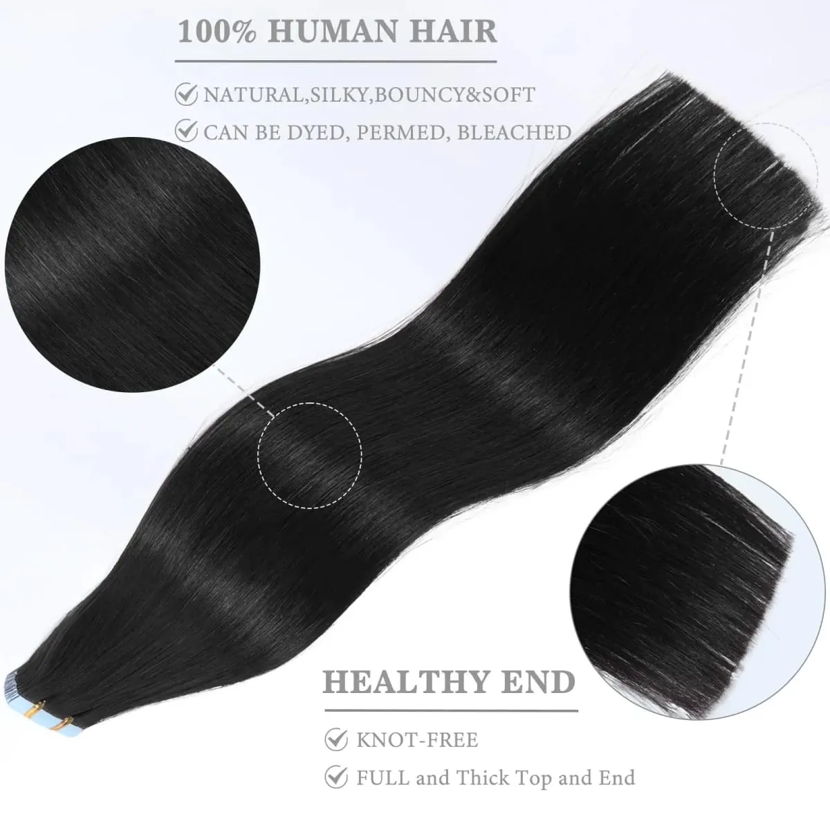 Hair Extensions Human Hair Tape in Seamless Skin Weft 100% Real Remy Tape in Extensions Human Hair Invisible Straight Hair #1B