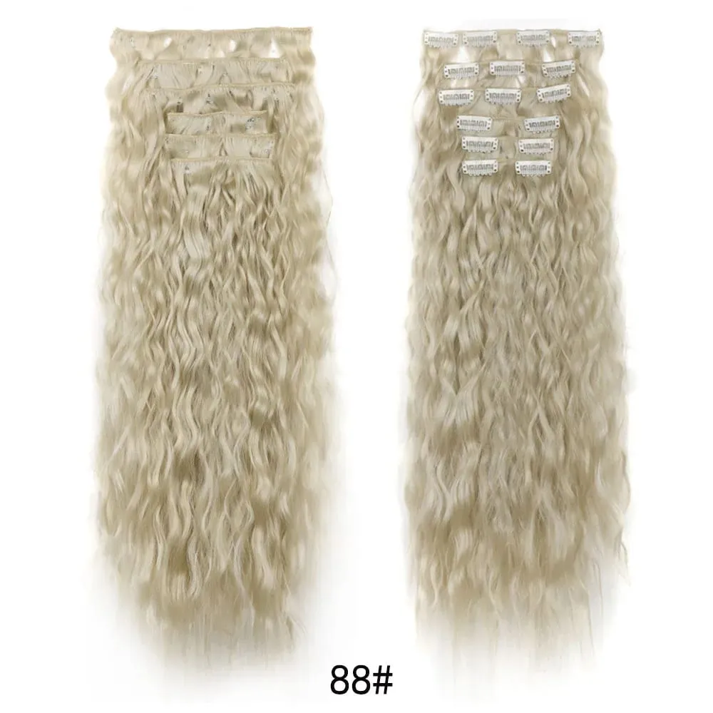 Jeedou Corn Wavy Clip‑in Hair Extensions 6‑Piece 16‑Clips Synthetic High‑Temp Fiber Voluminous Hair Pieces for Ladies