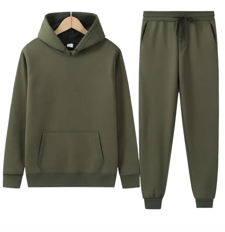 Men's Autumn/Winter New Solid Color Hoodie + Pants Two-Piece Set, Stylish Casual Sports Suit with Custom Printed Logo — image 15