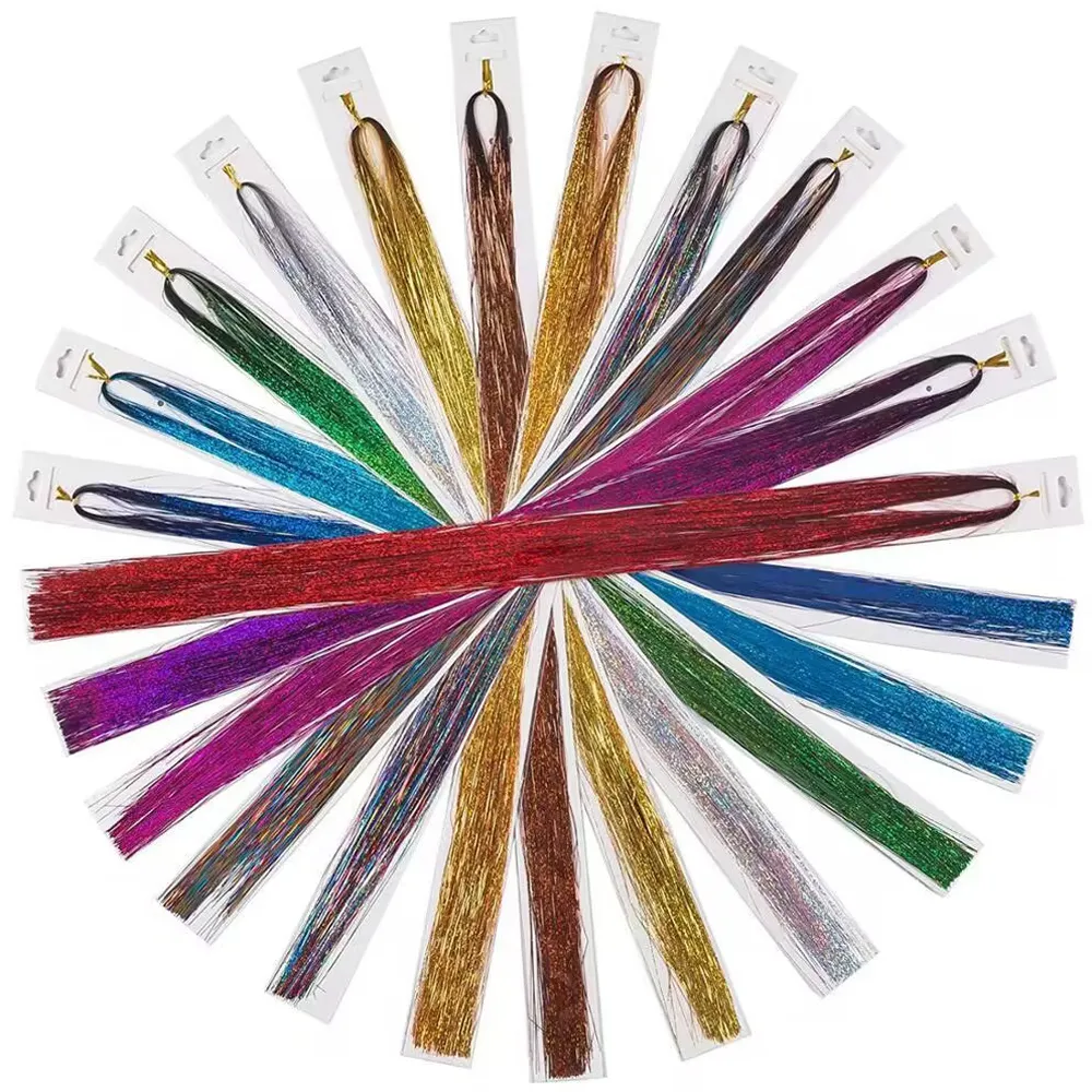 6Pcs/set Sparkle Shiny Hair Tinsel Hair Extensions Dazzles Women Hippie for Braiding Headdress Hair Braiding Tools Long 60cm
