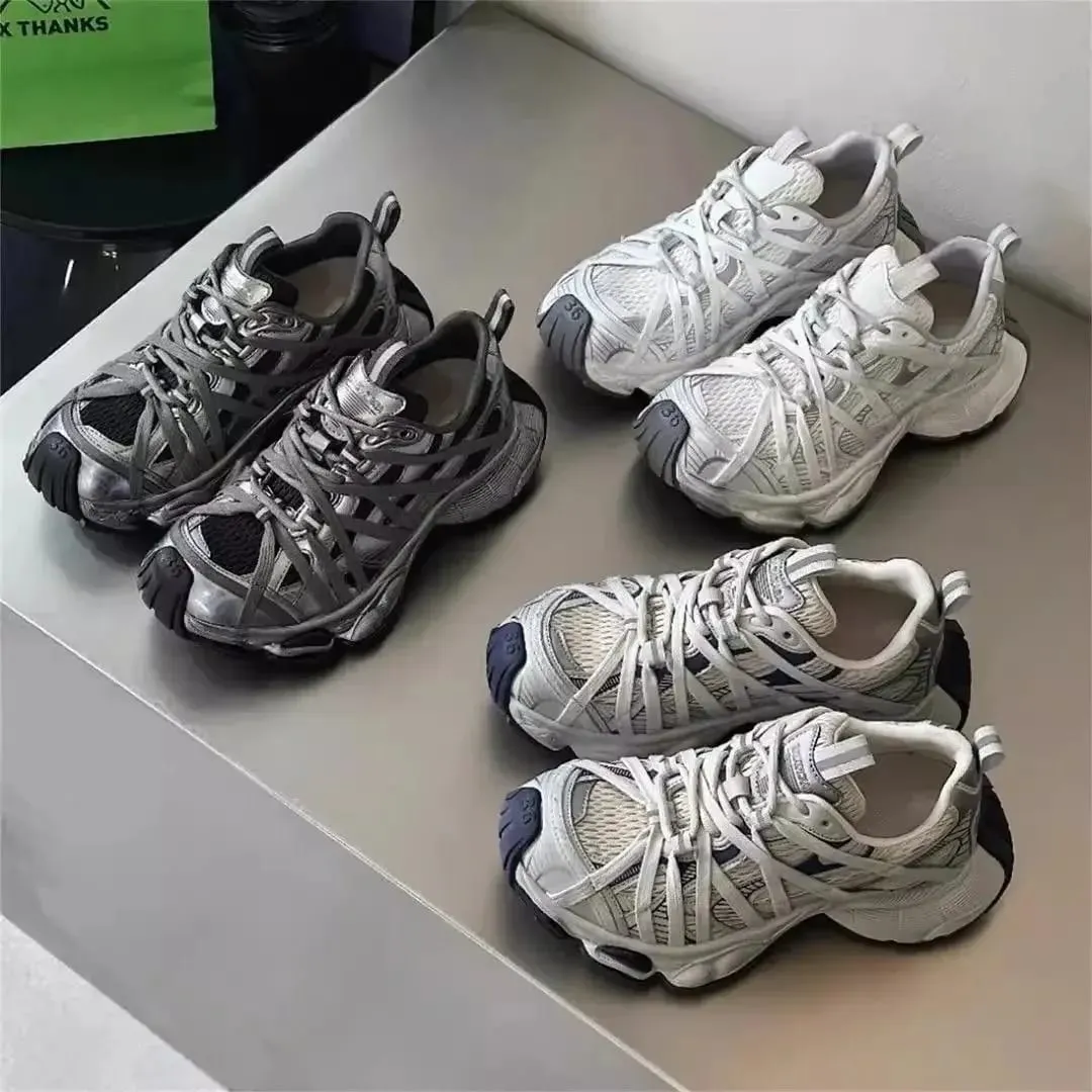 Spring Summer New Style Men Women Dad Shoes Thick Bottom Net Surface Sports Shoes Trendy Versatile Breathable Tie Shoes — image 4