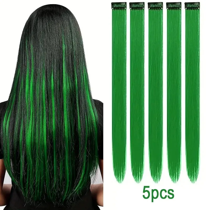 22Inch Synthetic Long Straight 5pcs Clip in Hair Extension Colored Rainbow Hairpieces for Women Daily Use