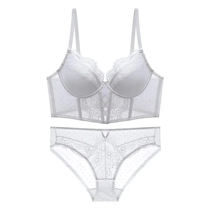 Push Up krajkový set spodního prádla pro ženy Průsvitná košilka s měkkou kosticí podprsenka Fishbone Teddy Sexy svatební líbánky S-XL