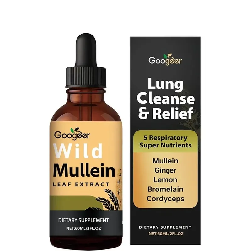 Googeer Wild Mullein Leaf Extract Liquid Respiratory Support Ginger Lemon Peel Extract Bromelain and Cordyceps Extract 60 ML