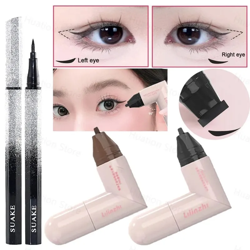 Tampon Eyeliner rotatif intégré noir marron, pochoir à ailes à double pointe, étanche, anti-taches, stylo liquide longue durée, DIY — image 2