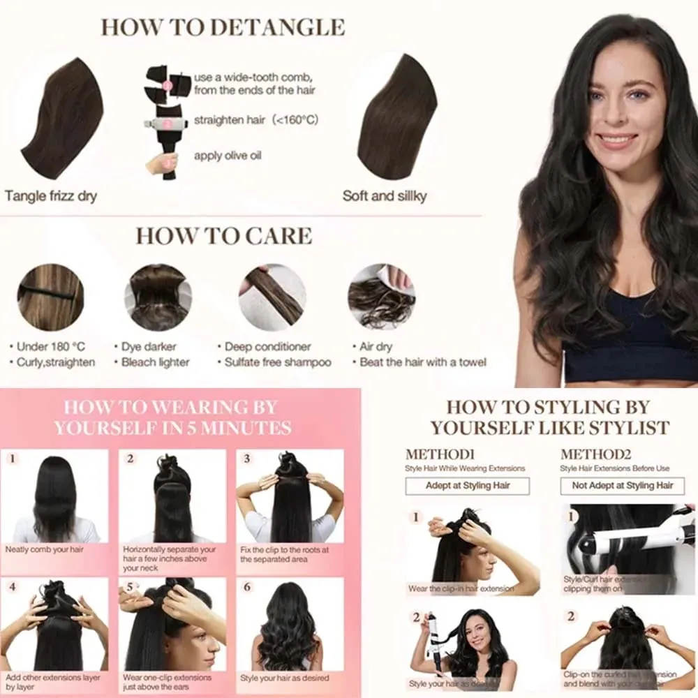 Clip in Body Wave Hair Extensions for Black Women Real Unprocessed Virgin Human Hair Clip in Extensions #1B/#2 Brown Color 120g