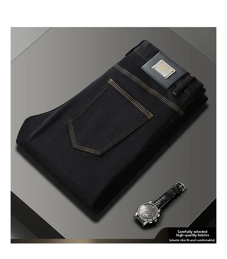 2026 New Black Jeans Men Versatile Slim Fit Skinny Leg Casual Trendy High-End Fashion Pants