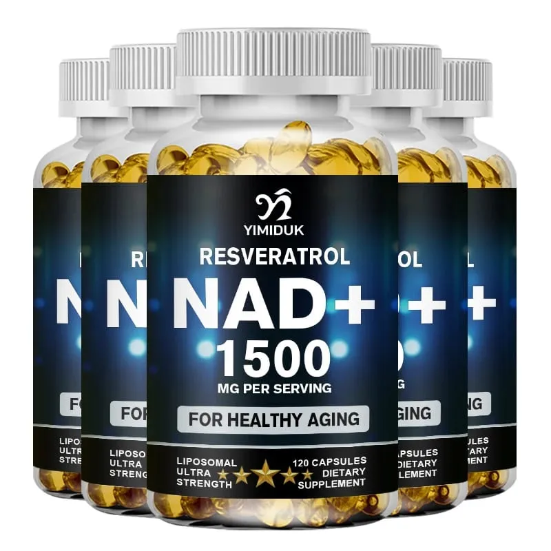 NAD 보충제 1500mg - 레스베라트롤 체력 및 건강한 노화를 함유한 리포솜 NAD+ 보충제 - 근력 캡슐