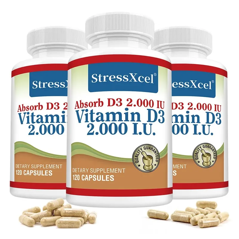 High Potency Vitamin D3 2000IU Capsules Immune Support Bone Health Muscle Function Whole-Body Wellness Non-GMO Gluten Free