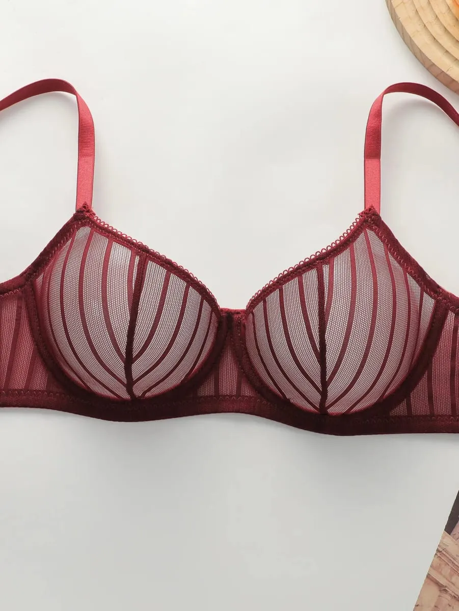 fashion stripes Style Lace Lingerie Set ultra-thin red lace Bra & Thong Sexy ultra-thin Underwear set Ideal Gift for Her MR2864