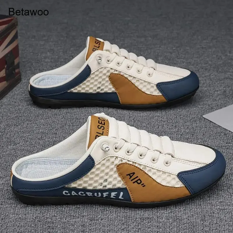 Backless Slip On Half Slide Sneakers for Men Breathable Mesh Casual Shoes