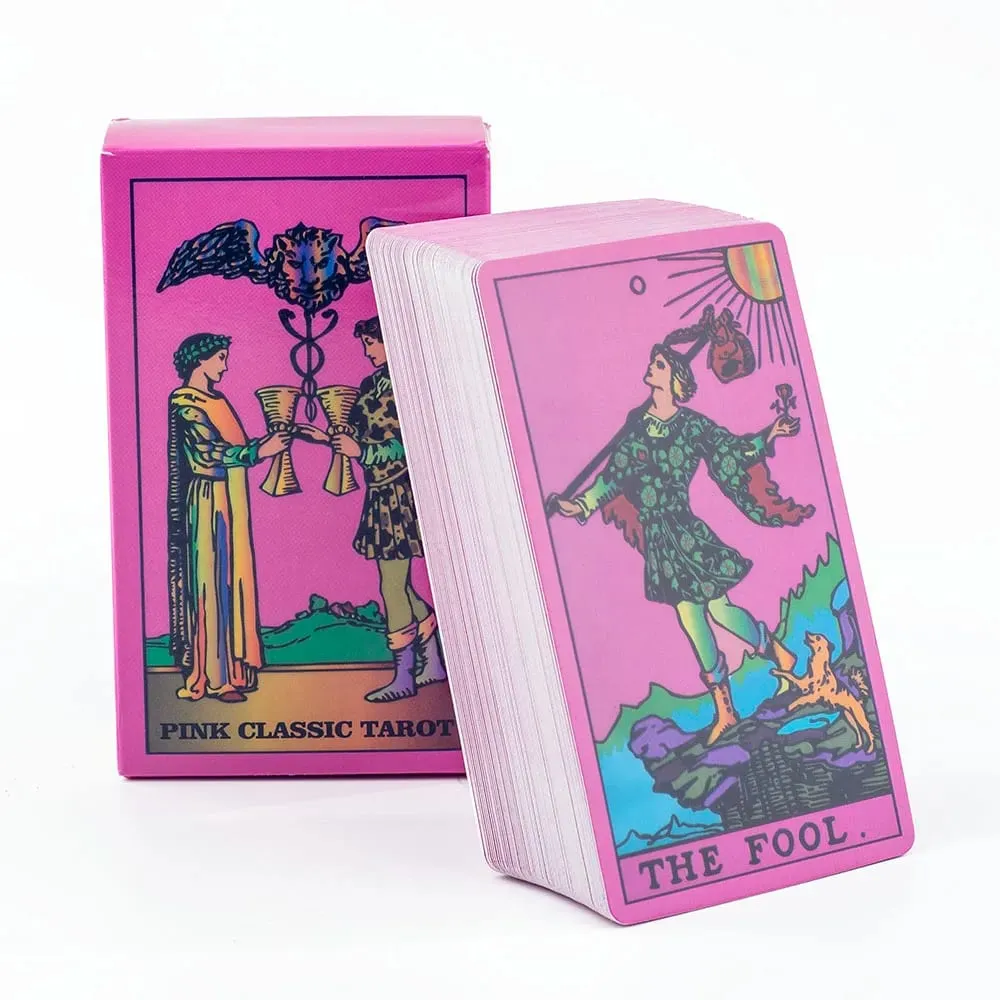 10.3*6ซม.สีชมพูนีออนสไตล์Tarot Deck 78ชิ้น-Classic Rider-Waite Smith Vibrant Trippyการ์ด