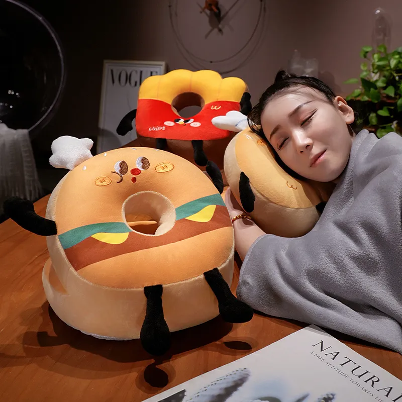 Hamburger Chips Plush Kawaii Sleeping Pillow Cartoon Cushion for Office Chair Waist Backrest Cushion Sofa Home Decor Kid Gifts