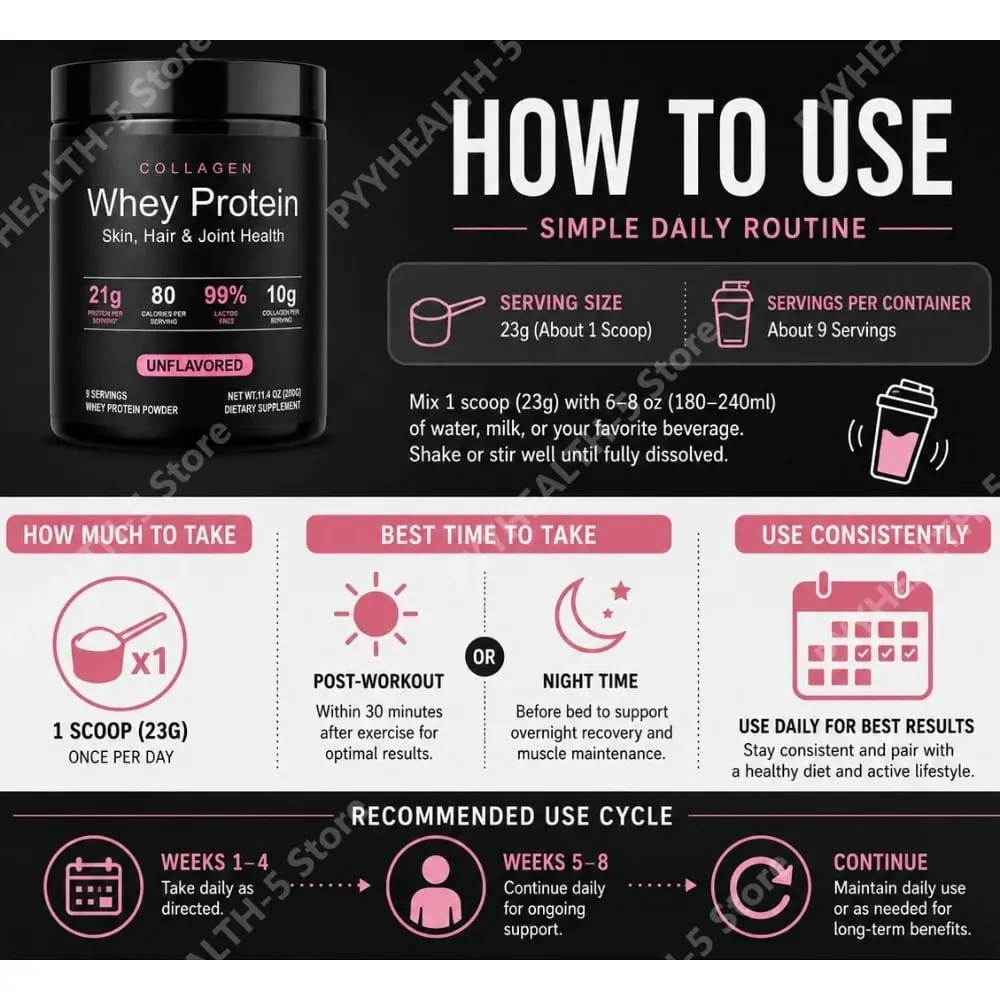 Collagen Whey Protein Powder Unflavored with Whey Isolate Collagen Peptides Vitamin C Daily Nutrition Support 200g