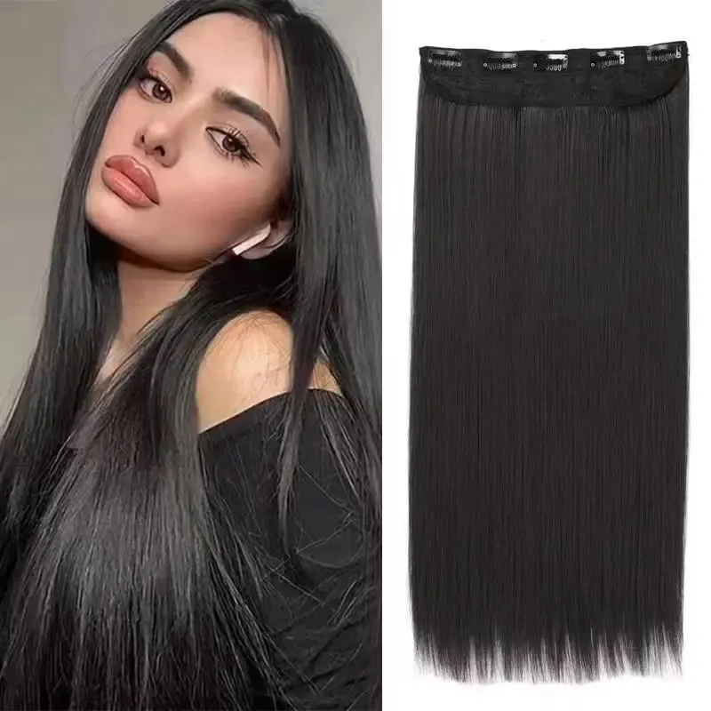 Synthetic Long Straight 5 Clip in Hair Extensions Black Brown Natueal Fake Heat Resistant Hair Piece For Women