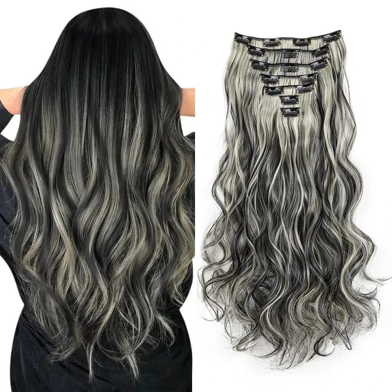 20Inch Synthetic Long Curly Clip In Hair Extensions Heat Resistant Fluffy Hairpiece for Women Daily Party Use