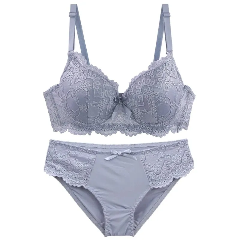 DainaFang Lace Minimizer Bra Sets 3/4 Cup Push Up Lingerie Side Support Removable Straps 3 Hooks Women Underwear
