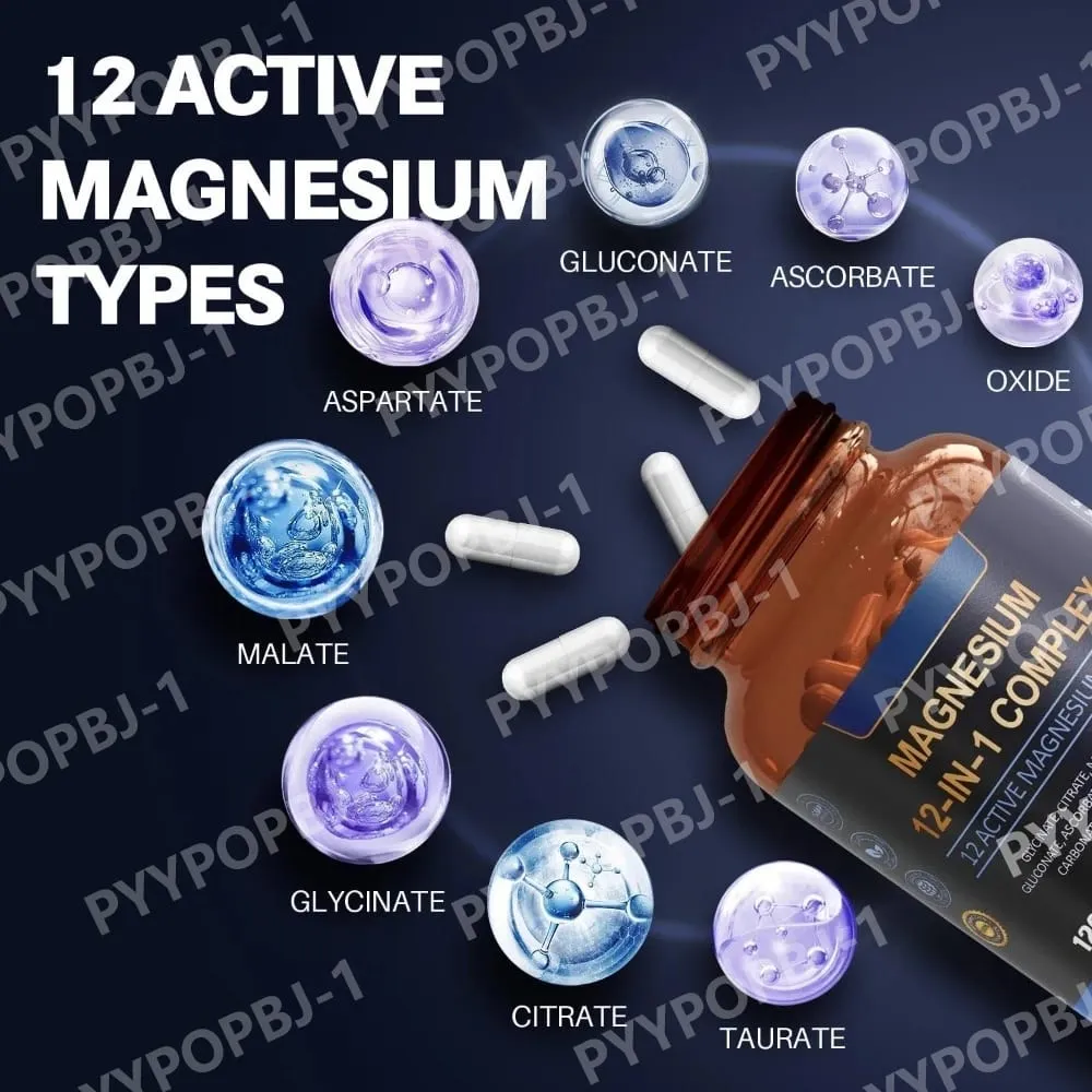 Complexe de magnésium 700 mg Supplément de magnésium 12 en 1 avec glycinate citrate oxyde de malate taurate aspartate orotate de magnésium
