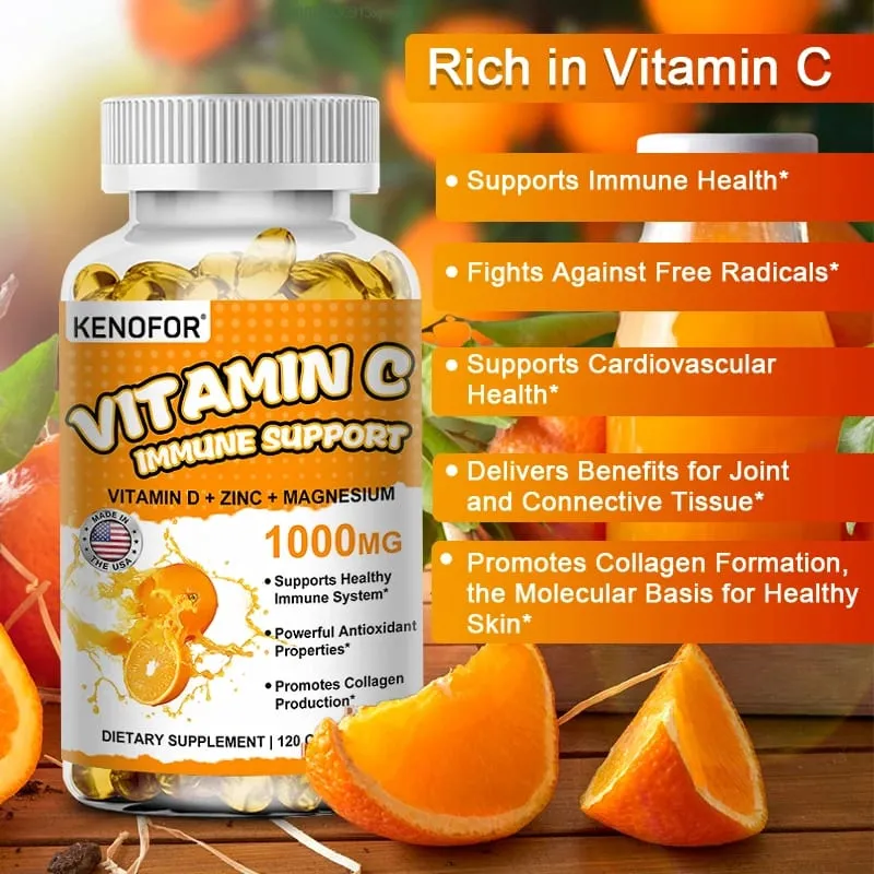 Vitamin C Capsules Antioxidant Support Immune System Cellular Energy Production Skin Brightening & Collagen Synthesis