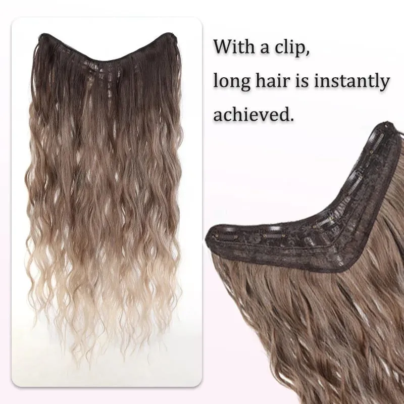 V Shape One Piece Ombre Water Wave Clip In Hair Extensions Synthetic Curly Hairpiece for Women