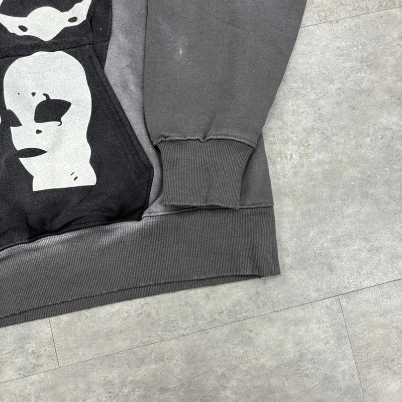25FW Washed Grey SAINT Hoodies Men Woman Oversize Streetwear Damaged Hooded Pullovers Graphic Print Sweatshirts