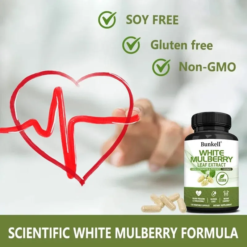 Hvidt Mulberry Leaf Extract 1000mg - 120 Kapsler Hvid Mulberry Leaf Ikke-GMO glutenfrit supplement Høj styrke og styrke