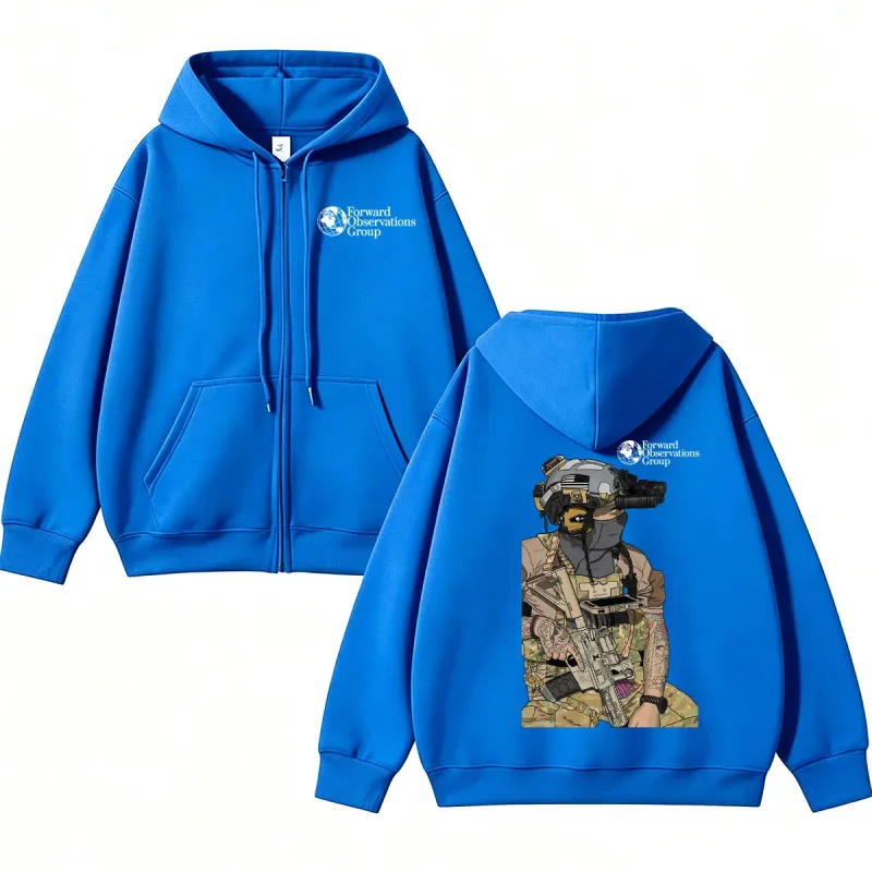 Forward Observations Group Graphi Zip Up Hoodie Fashion Skeleton Gothic Sportwear Men Women Fleece Loose Jackets Streetwear Male