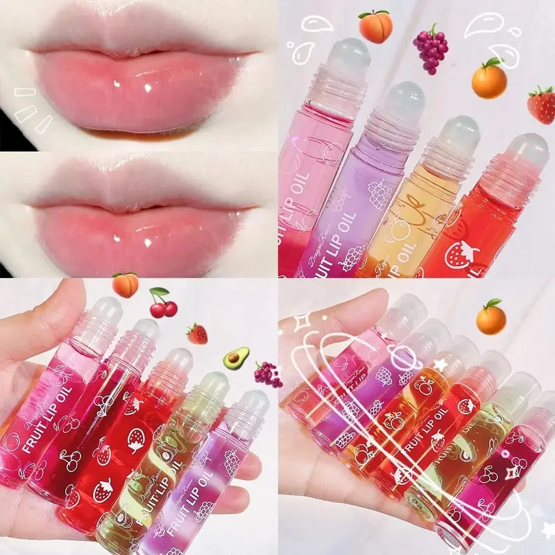 Hydrating Lip Oil Roller Gloss Moisturizing Nourishing Lip Balm Transparent Colorless Fruit Avocado Lip Care