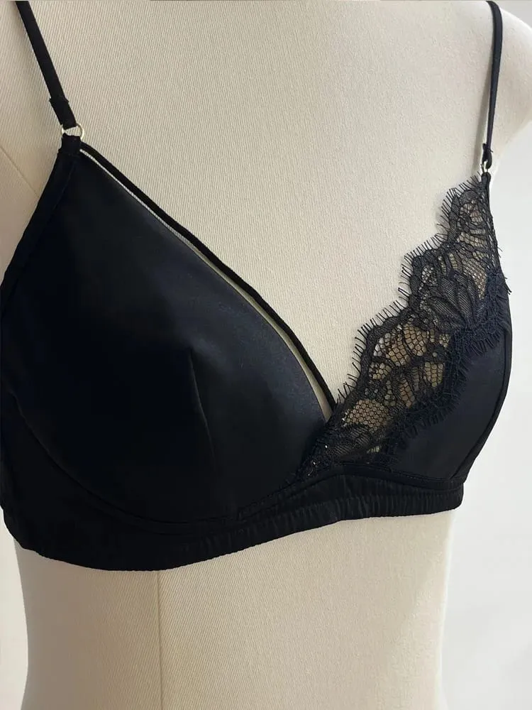 Francouzský styl krajková podprsenka Bralette Malá prsa Bez kostic Trojúhelníkový košíček Tenký ramínko Sexy sada spodního prádla Push Up Dámské spodní prádlo