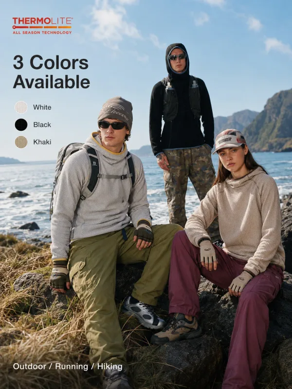 THERMOLITE® Men's Lightweight Air Fleece Hoodie Contrast Stitch Thermal Pullover Sweatshirt Quick Dry Outdoor Athletic Tech Top