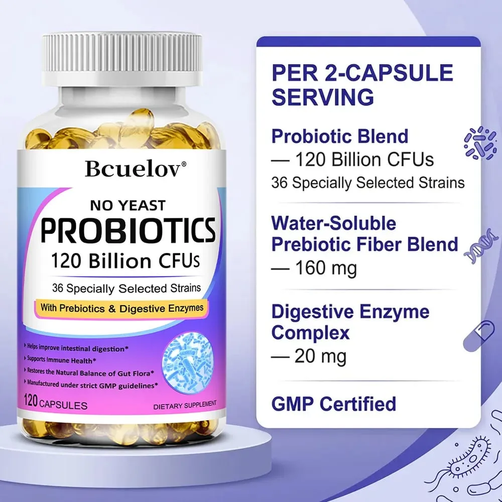 Probiotics 120 Billion CFU with Prebiotics & Digestive Enzymes Supports Digestion Gut Flora Bloating Relief & Immune Health — image 3