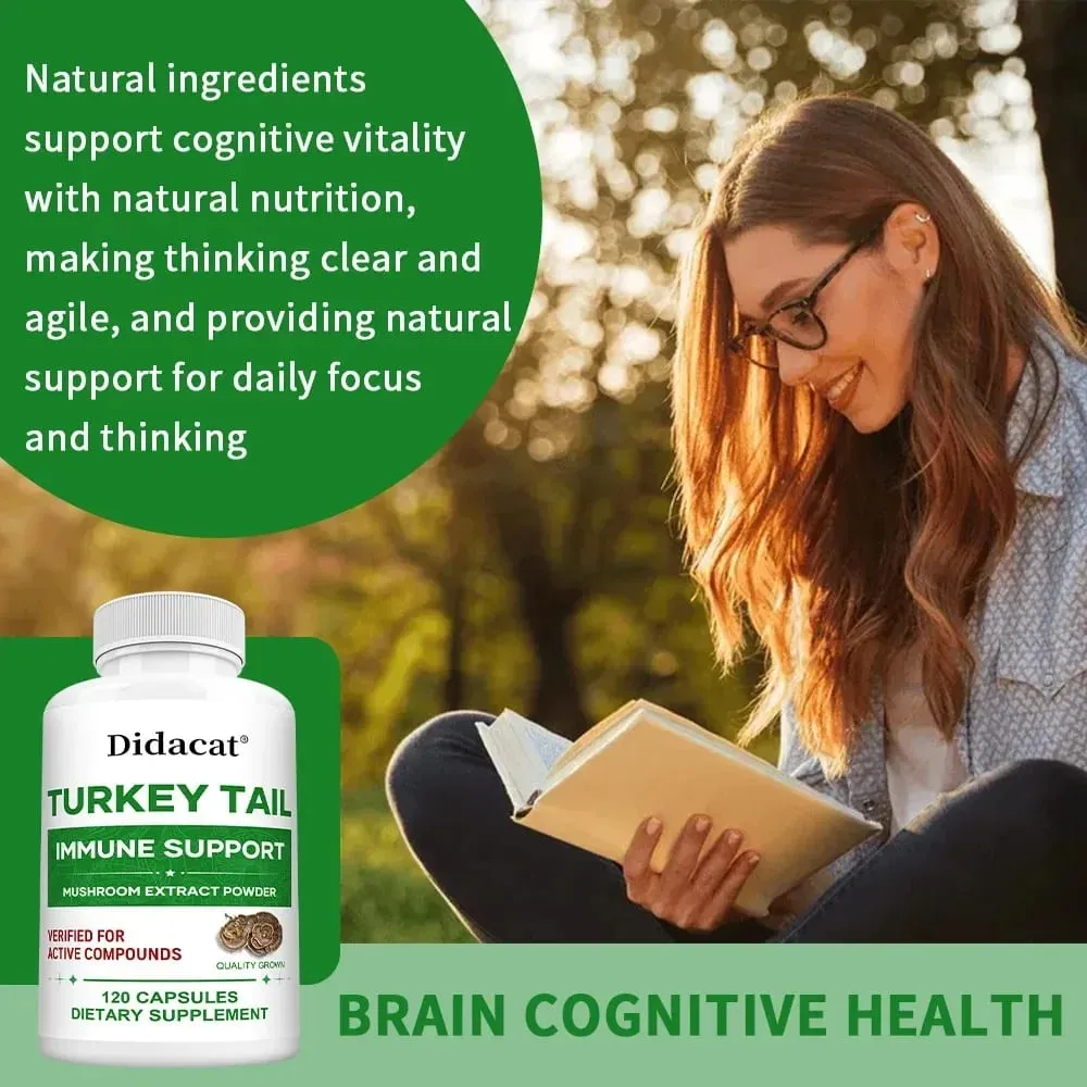Turkey Tail Mushroom Supplement Boosts The Immune System Promotes Health and Vitality Vegan Non-GMO 120 Capsules