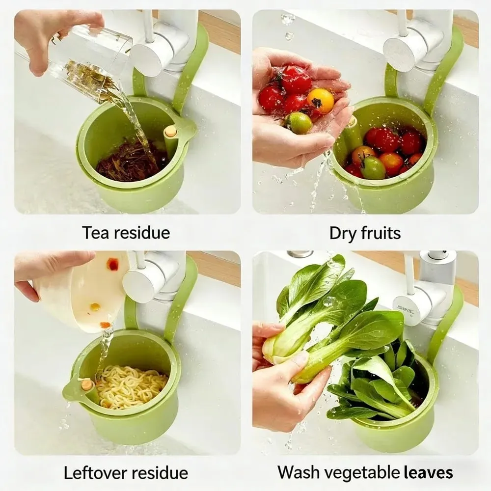 1PCS Press-Type Drain Basket: Food Strainer & Sink Organizer Multi-Functional for Kitchen & Bathroom Use