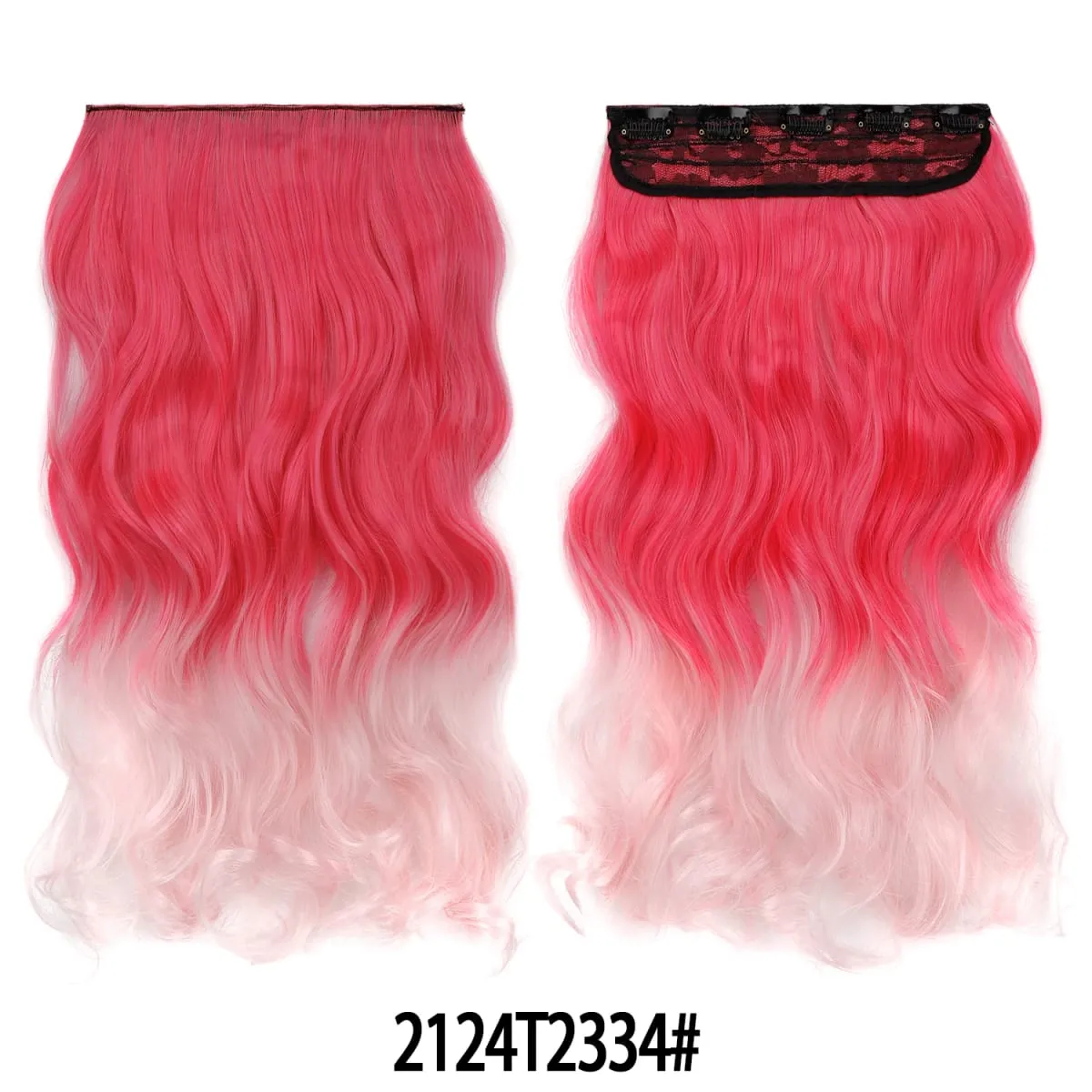 Jeedou One Piece 5 Clips Wavy Ombre Clip In Hair Extensions Long Water Wave Synthetic Curly Hair Piece Rainbow Colored Hair