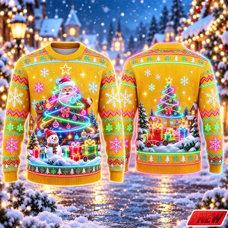 3d Print Christmas Tree Ugly Sweater Men Merry Christmas Trend Crew Neck Sweatshirts Women Neon Snowman Gift Fake Sweater Unisex
