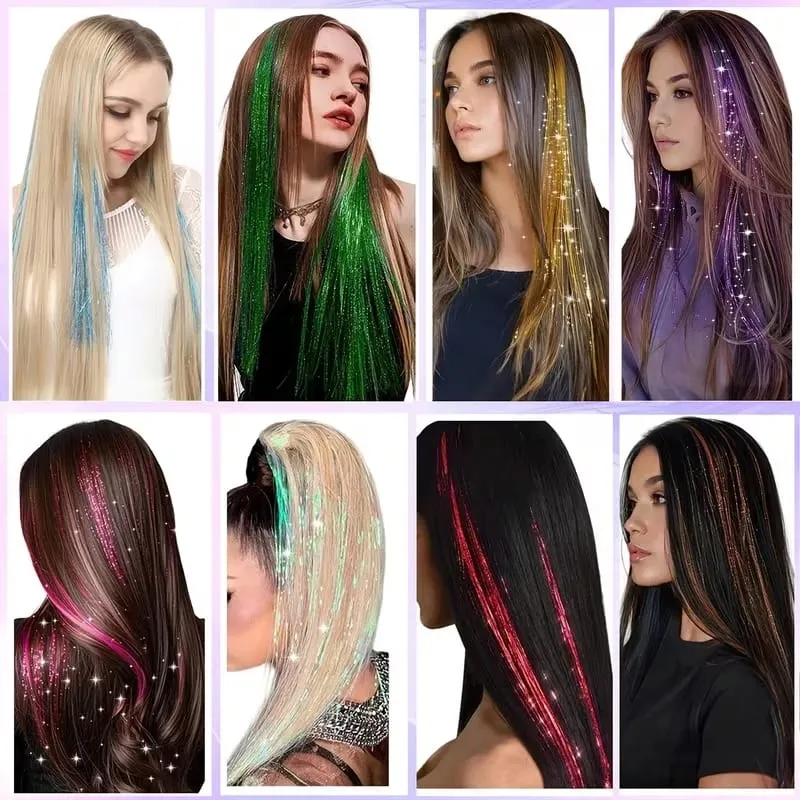 38Inch Tinsel Hair Extensions 6Pcs Sparkling Glitter Hair Synthetic Shiny Hair Accessories for Women Girls Party Cosplay