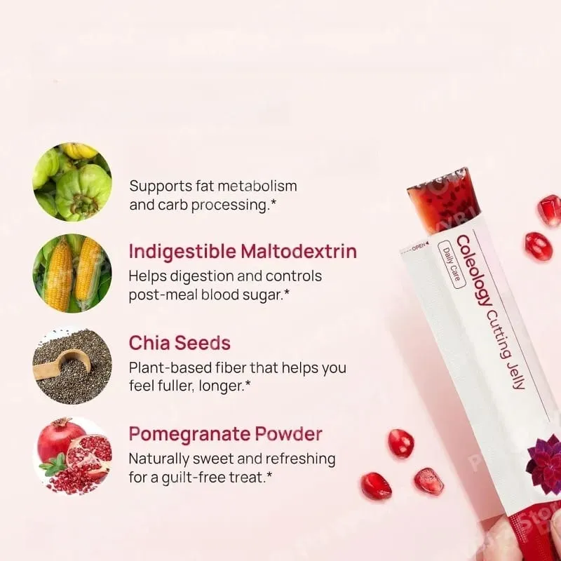 Coleology Cutting Stick Jelly Pomegranate Flavor with Plant Based Formula and Chia Seeds Help Stay Healthy 10packs Supplement