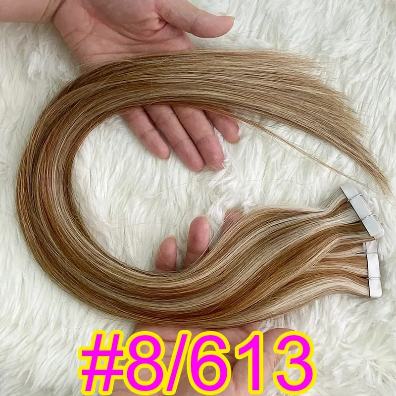 Full Shine Tape In 100% Remy Human Hair Straight Double Sided Blonde Comfortable Silky Natural Tape Ins For Women