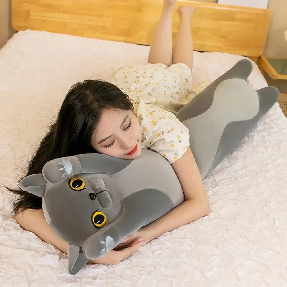 Bonito 50/70cm gato brinquedo de pelúcia longo adorável dormir travesseiro macio criativo pelúcia animal decoração para casa