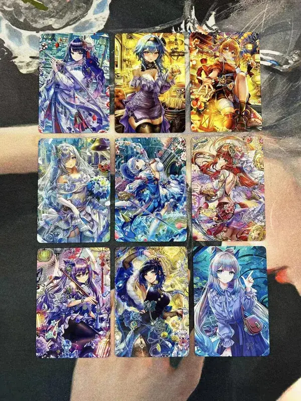 DIY Fanmade Mixed Genshin Honkai Waifu Holographic Laser Flash Collectible Trading Game Cards
