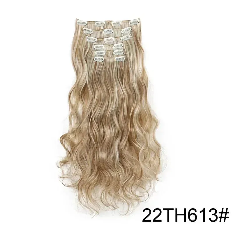Synthetic Long Wavy Hair Extensions 24 Inch Clip in Fiber Double Weft Thick Hairpieces for Women Party Daily Cosplay Styling