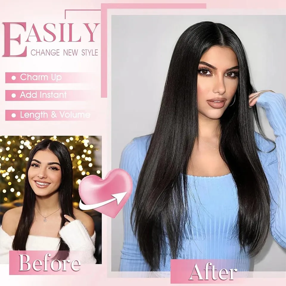 14inch Synthetic Wig Four-Piece Straight Hair Extension Wig BB Clip Style Suitable For Women Christmas New Year Carnival Music