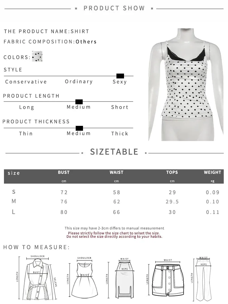 Weird Puss Sexy Lace Patchwork Camisole Women Trend Chic Polka Dot Print Square Collar Skinny Y2K Hottie Street Party Club Vest — image 7